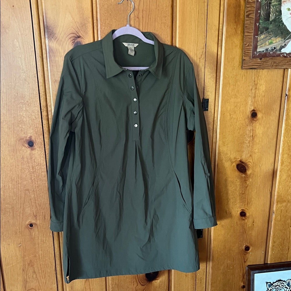 Duluth Trading Co Olive Green Ripstop midi dress